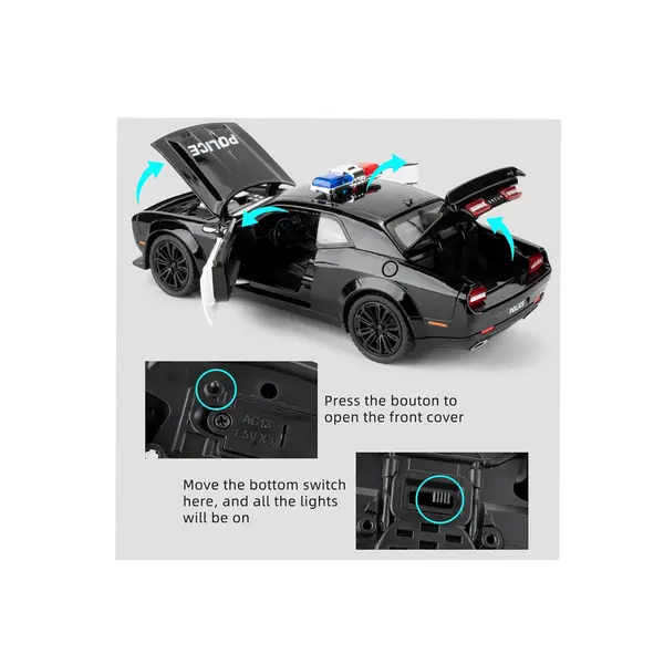 Masina metalica Politie , Sunete si lumini, Usile, capota si portbagajul se deschid 6511110049147 CON-159