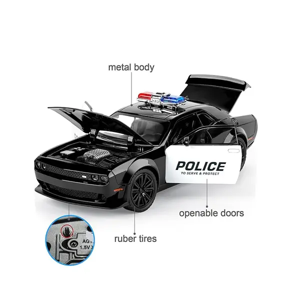 Masina metalica Politie , Sunete si lumini, Usile, capota si portbagajul se deschid 6511110049147 CON-159