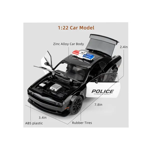 Masina metalica Politie , Sunete si lumini, Usile, capota si portbagajul se deschid 6511110049147 CON-159