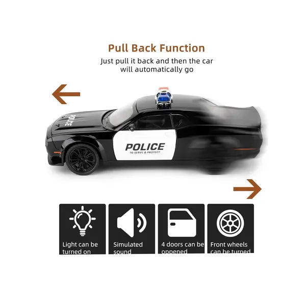 Masina metalica Politie , Sunete si lumini, Usile, capota si portbagajul se deschid 6511110049147 CON-159