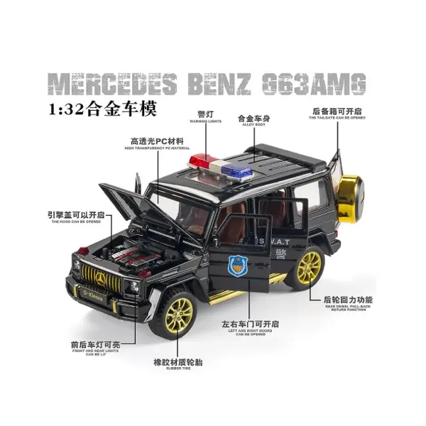 Masina Metalica Pull Back Diecast Car 1:24 Mercedes AMG G63 G Police, Sunete si lumini 6511110050891 CON-227