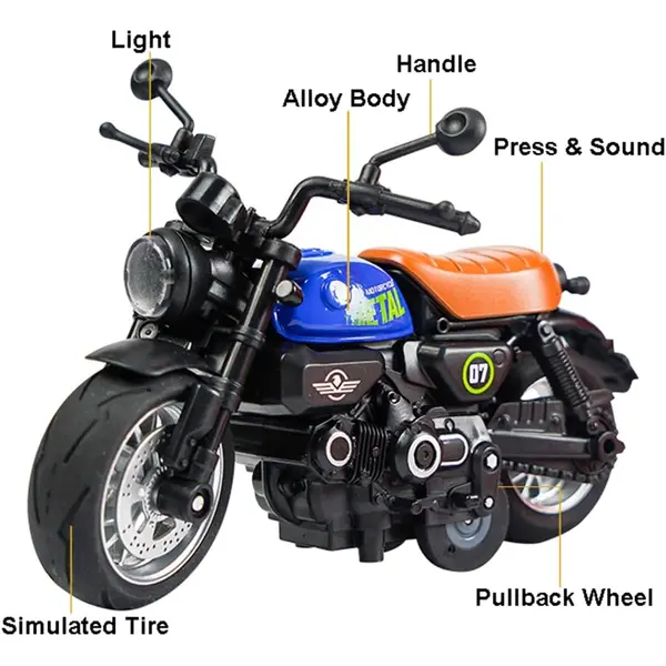 Motocicleta Classical,din metal, cu sunete si lumini, mecanism pull-back, 3 tipuri 6511110047969 CON-72