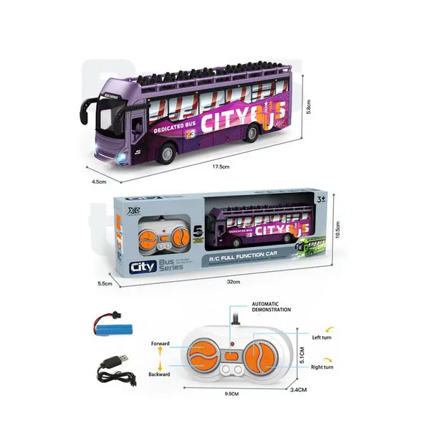 Autobuz cu telecomanda  turistic supraetajat 5 functii, lumini, USB 6511110053755 CON-377