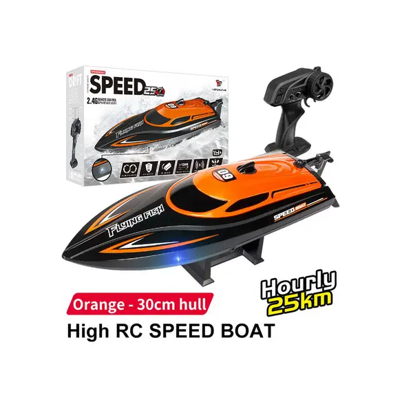 Barca cu telecomanda iUni HJ812, RC Racing Speed Boat Drift, Viteza 25 km/h, 2.4GHz, Portocaliu CON-360