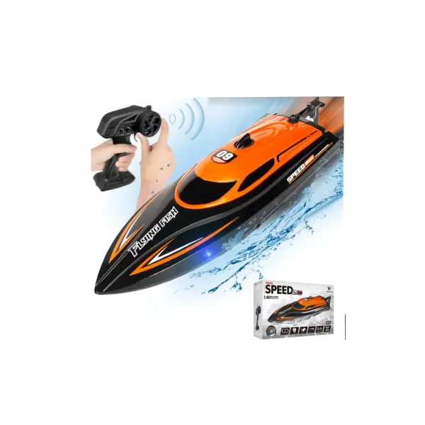 Barca cu telecomanda iUni HJ812, RC Racing Speed Boat Drift, Viteza 25 km/h, 2.4GHz, Portocaliu CON-360