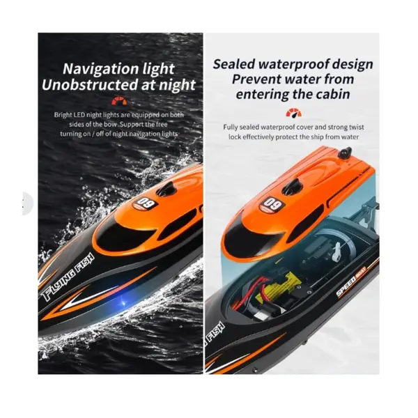 Barca cu telecomanda iUni HJ812, RC Racing Speed Boat Drift, Viteza 25 km/h, 2.4GHz, Portocaliu CON-360