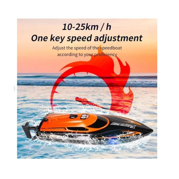 Barca cu telecomanda iUni HJ812, RC Racing Speed Boat Drift, Viteza 25 km/h, 2.4GHz, Portocaliu CON-360