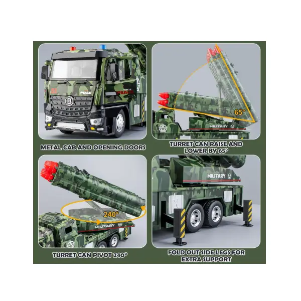 Camion militare cu lansator de rachete cu cabină metalică, Camion militar cu frecare și 8 rachete 6511110052000 CON-311