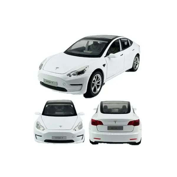 Masina Metal Model 3, cu Faruri si Stopuri care Lumineaza, Sunete realistice de Motor si Alarma, cu Functie Pull-Back, cu Functie de Deschidere a Usilor CON-280