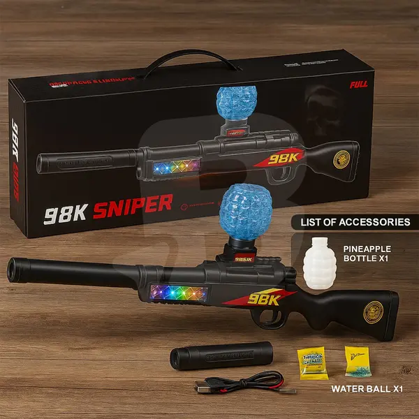 Arma automată MP18 cu bile gel 58 cm, efecte LED, 2 moduri de tragere, set 500 bile CON-392