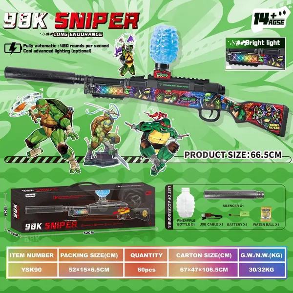 Arma automată MP18 cu bile gel 58 cm, efecte LED, 2 moduri de tragere, set 500 bile CON-392