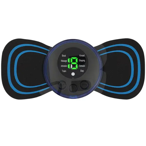 Mini aparat de masaj electric EMS portabil cu 8 programe și 19 niveluri de intensitate