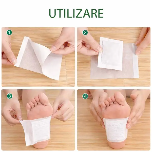 Aplicare plasturi detox Kinoki pe talpă