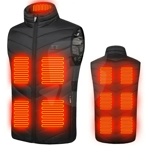 Vestă încălzită electric față și spate cu control selectiv USB, 11 zone, neagră