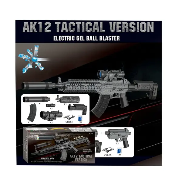 Blaster Electric cu Bile de Gel AK12 Tactical Version, Moduri Duale de Tragere, Acumulator Reîncărcabil