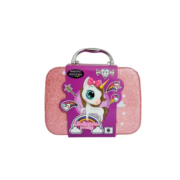 Trusă cosmetice copii cu design unicorn roz și gentuță
