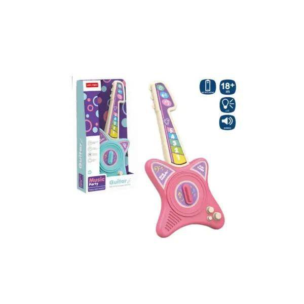 Chitară Interactivă "Music Party" pentru Copii, cu Efecte de Lumini, Melodii Preinstalate și Sunete de Rock, Disponibilă pe Roz și Albastru