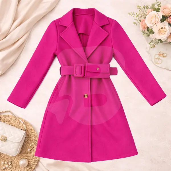 Palton fucsia pentru fete 4–14 ani cu cordon