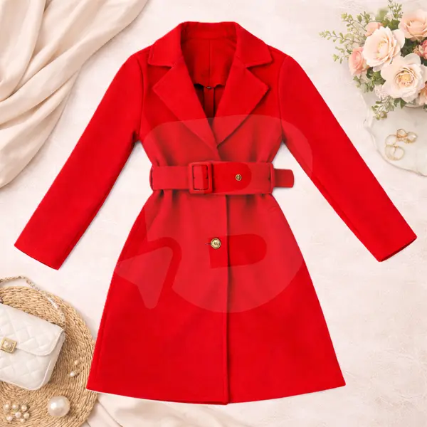 Palton roșu pentru fete 4–14 ani cu cordon