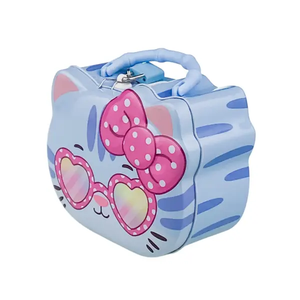 Pușculiță Metalică pentru Copii în Formă de Pisicuță, Include Lacăt și Set de 2 Chei, Dimensiuni 15 cm x 13 cm