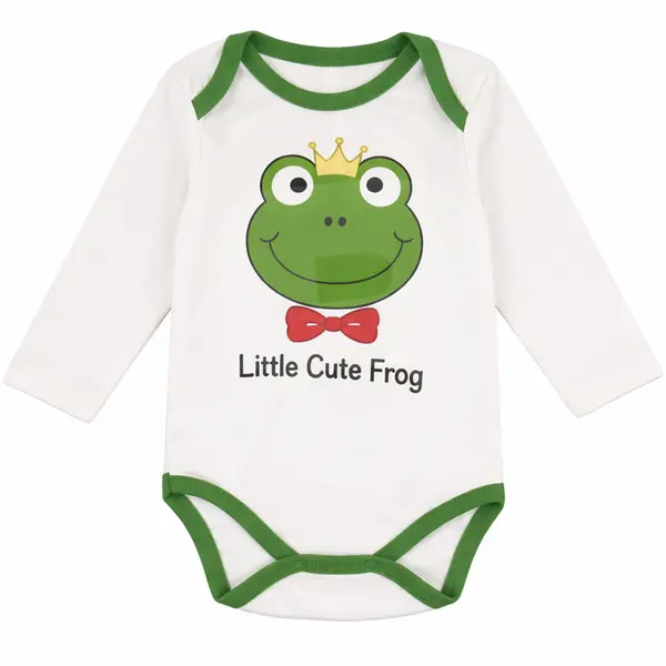 Body bebeluși din bumbac alb Little Cute Frog cu mânecă lungă, 3–6 luni