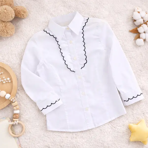 Cămașă albă pentru fete din bumbac cu guler elegant
