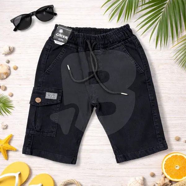 Pantaloni scurți denim pentru băieți cu buzunar lateral cargo