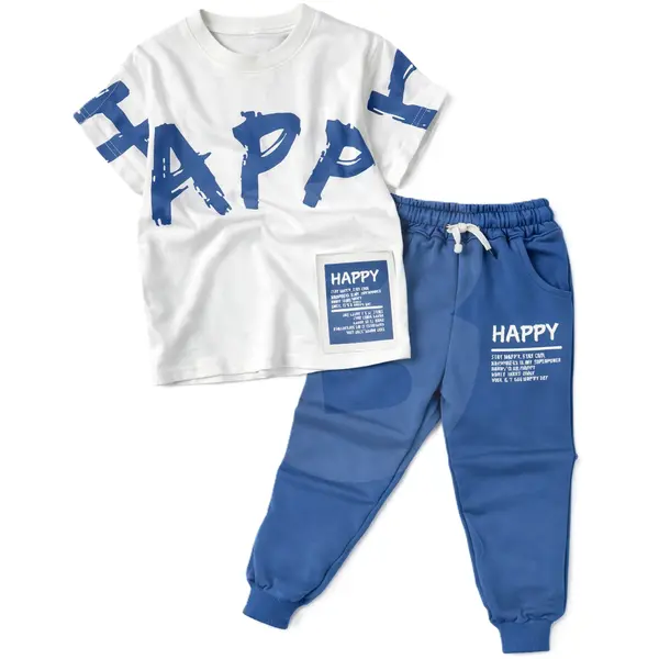 Set 6 Compleuri Subțiri pentru Băieți, 2 Piese, Tricou + Pantaloni, Culoare Albastru Deschis, 5–14 ani