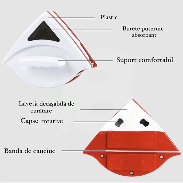 Ștergător magnetic pentru geam cu burete absorbant și suport ergonomic