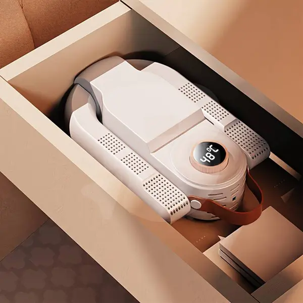 Uscător electric pentru încălțăminte pliabil cu depozitare compactă