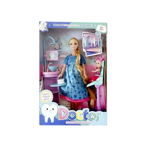 Set Păpușă Doctor cu Figurină Bebe, Accesorii Medicale și Masă de Consultații, Înălțime Păpușă 30 cm, Multicolor