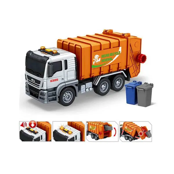 Mașină de Gunoi Interactivă cu Mecanism de Frecare, 3 Coșuri de Gunoi, Sunete și Lumini, Lungime 30 cm