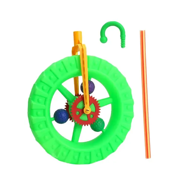 Roată de Împins din Plastic, Model Mare cu Mâner Ergonomic, Efecte Sonore Mecanice, Înălțime Totală 55 cm, Multicolor