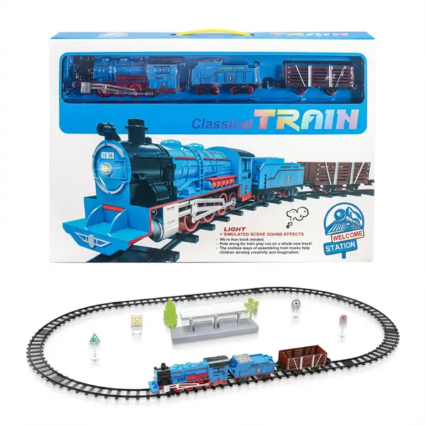 Locomotivă albastră tren electric cu lumini și sunete