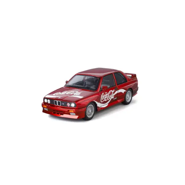 Mașină metalică BMW M3 Coca-Cola scara 1:24 cu suspensii și detalii realiste