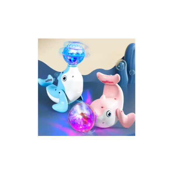 Delfin Dansator interactiv, cu minge rotativa LED, sunete si miscari dinamice