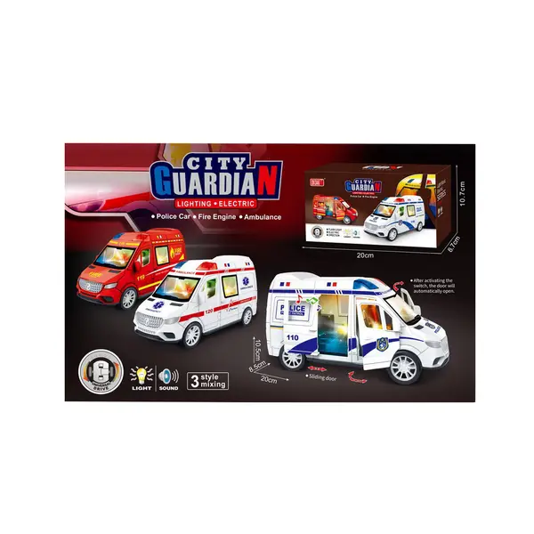 Set Mașină de Pompieri și Ambulanță de Salvare, Include Lumini LED, Sirene Realiste și Mecanism Pull-Back, Multicolor