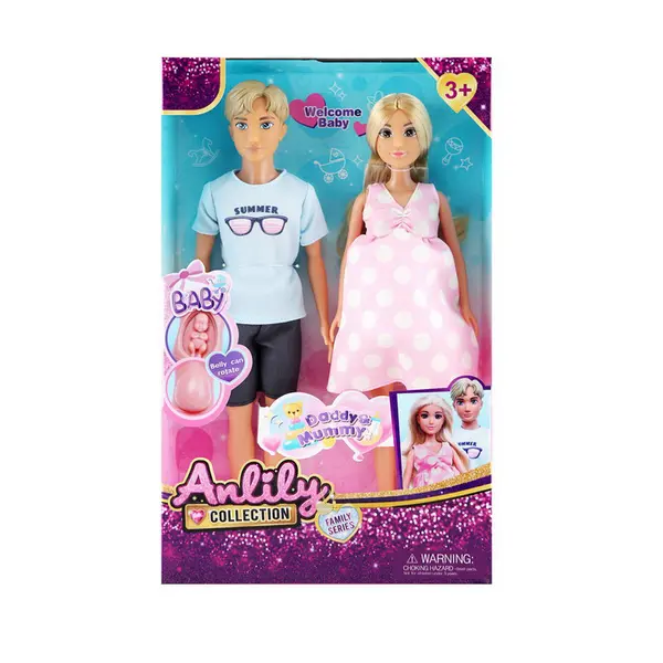 Set păpuși Family Anlily cu mamă însărcinată, tată și bebeluș în ambalaj original