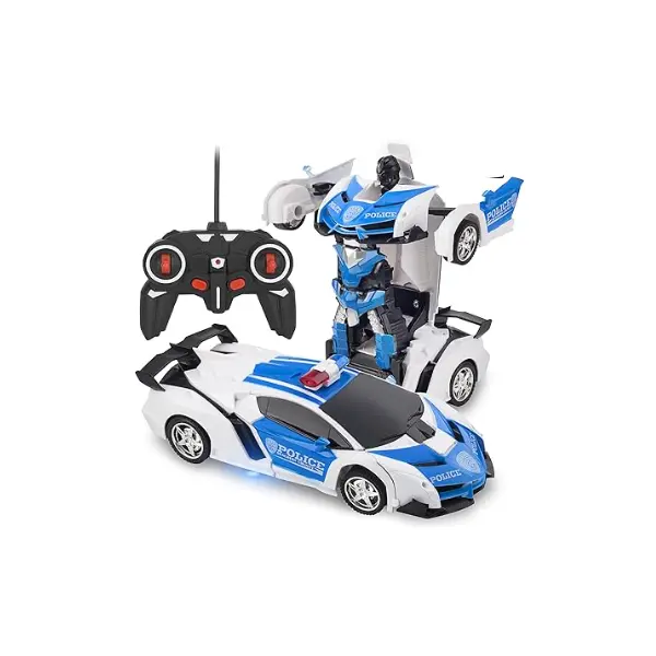 Robot Mașină de Poliție 2-în-1 cu Telecomandă, Transformare Automată, Lumini și Sunete