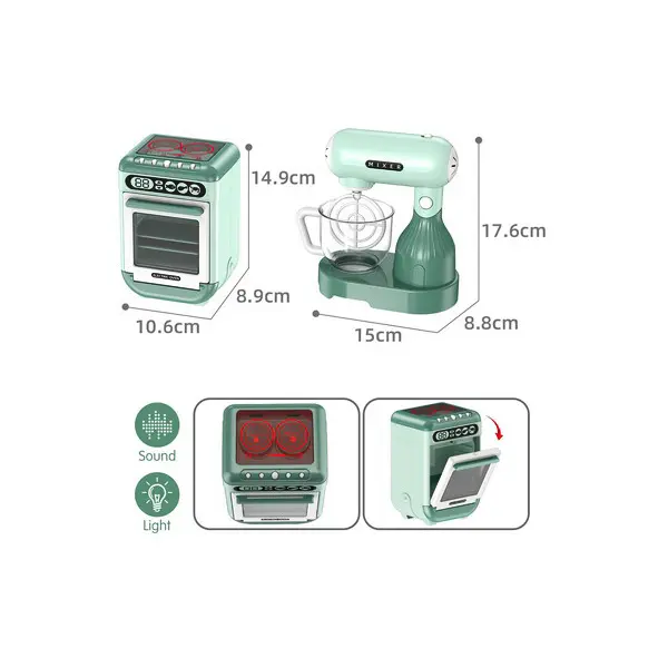Aragaz și mixer de bucătărie pentru copii cu dimensiuni evidențiate