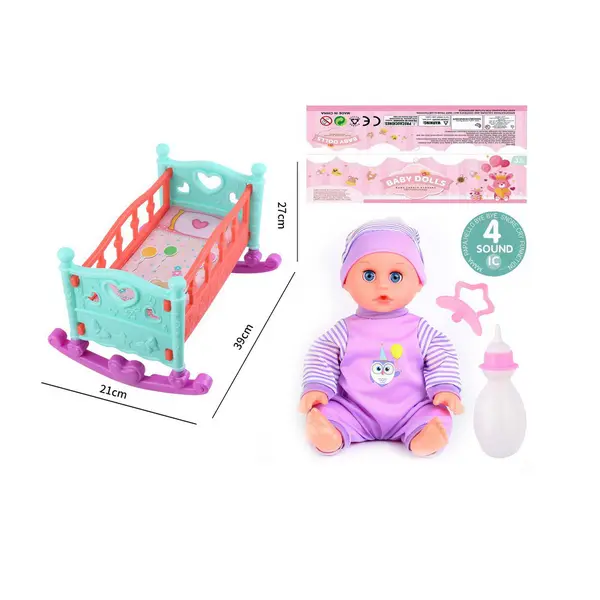 Set interactiv Păpușă Bebelus cu pătuț, accesorii de îngrijire și funcții sonore