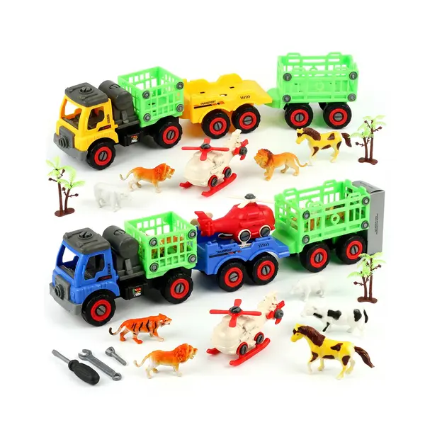 Set jucării camion DIY cu animale și accesorii
