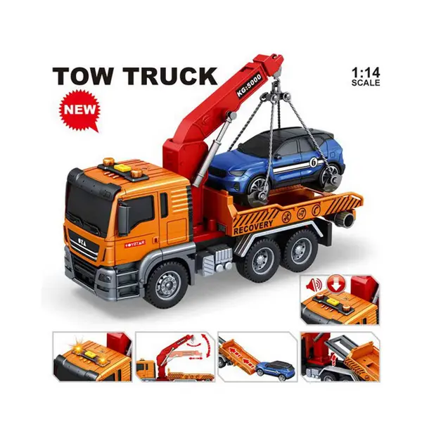 Camion de Remorcare cu Fricțiune, Scara 1:14, Platformă Mobilă, Lumini și Sunete