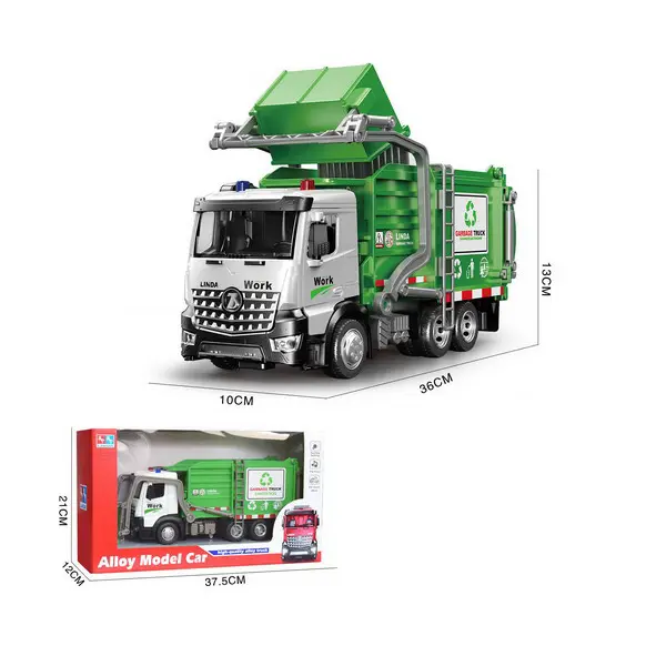 Camion de Gunoi "City Cleaner" din Metal (Die-Cast), Scara 1:24, cu Sunete, Lumini LED și Elemente Mobile