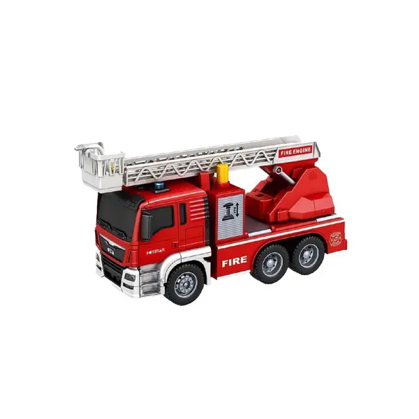 Camion de Pompieri Interactiv, Scara 1:16, Braț Extensibil, Pompă de Apă Reală, Efecte Luminoase și Sonore, Lungime 28 cm, Roșu