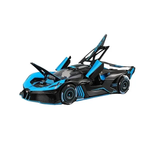 Mașinuță metalică Bugatti Bolide 1:24 cu uși rabatabile, lumini LED și funcție spray
