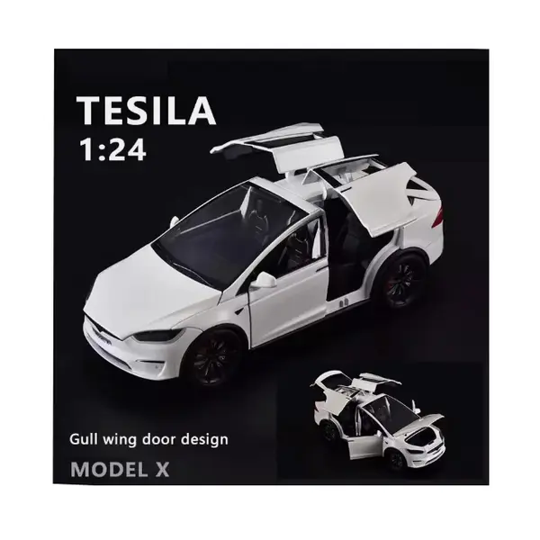 Mașină Metalică tip Tesla Model X, Scara 1:24, Sunete, Lumini și Portiere Mobile, Lungime 20 cm