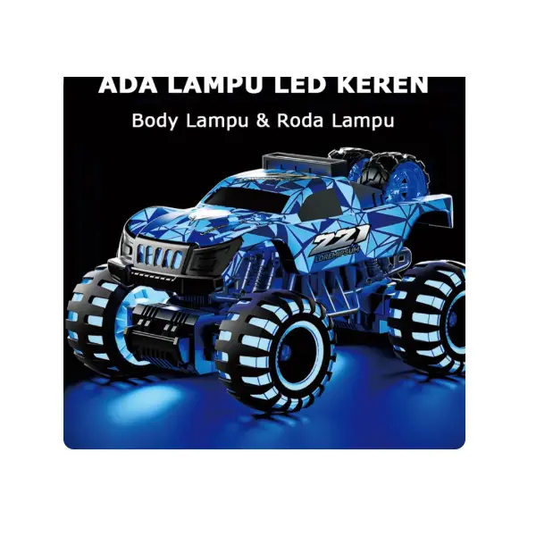 Mașină Monster cu telecomandă 2,4GHz, LED albastru, caroserie sport