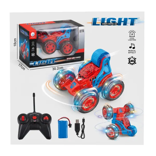 Mașină cu telecomandă stunt 360° cu lumini LED, model acrobatic, roți multidirecționale