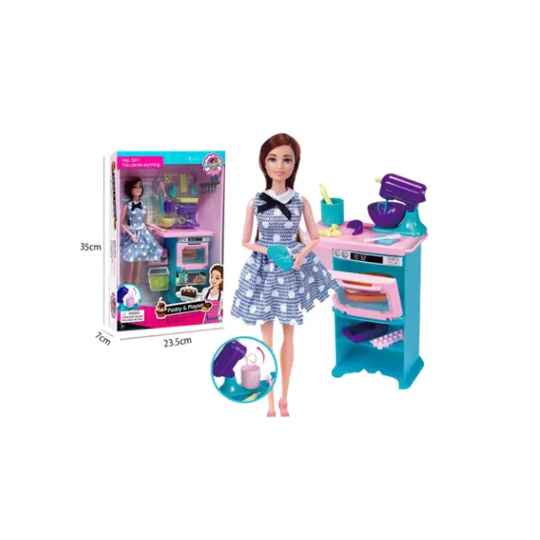 Set păpușă cu mobilă și accesorii bucătărie în ambalaj